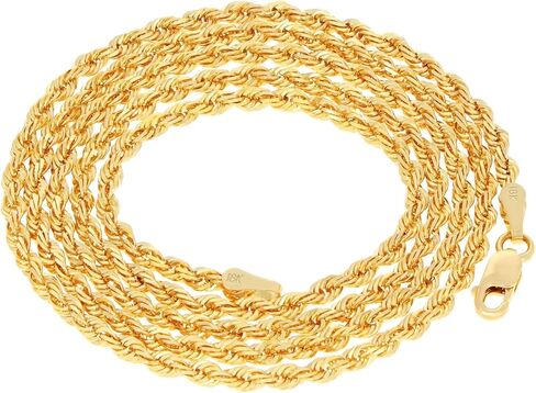 Nuragold 18k Real Yellow Gold 2.5mm Solid Rope Chain Diamond Cut Necklace (16"-30") Italian Jewelry for Men & Women in Kuwait