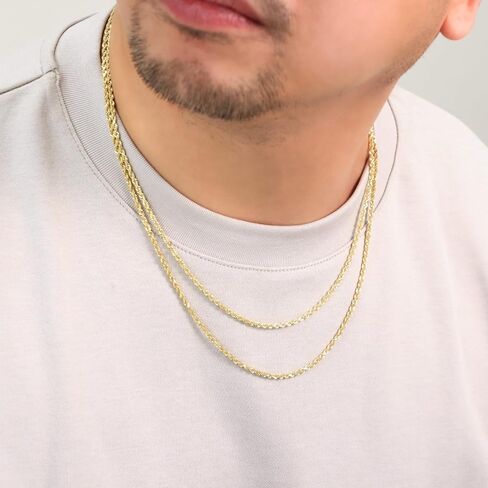 Nuragold 18k Real Yellow Gold 2.5mm Solid Rope Chain Diamond Cut Necklace (16"-30") Italian Jewelry for Men & Women in Kuwait
