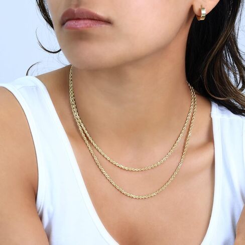Nuragold 18k Real Yellow Gold 2.5mm Solid Rope Chain Diamond Cut Necklace (16"-30") Italian Jewelry for Men & Women in Kuwait