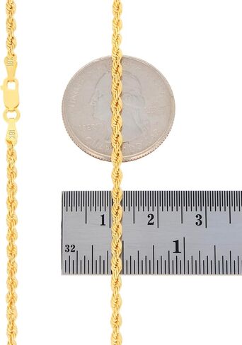 Nuragold 18k Real Yellow Gold 2.5mm Solid Rope Chain Diamond Cut Necklace (16"-30") Italian Jewelry for Men & Women in Kuwait