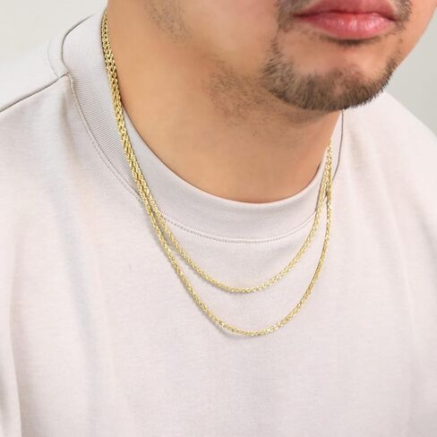 Nuragold 18k Real Yellow Gold 2.5mm Solid Rope Chain Diamond Cut Necklace (16"-30") Italian Jewelry for Men & Women in Kuwait