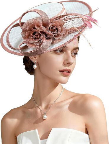 Kgromfy Fascinator Hat for Women Tea Party Hat Flat Top Church Hats Wedding Headband Vintage Lady Headwear for Derby Cocktail in Saudi Arabia