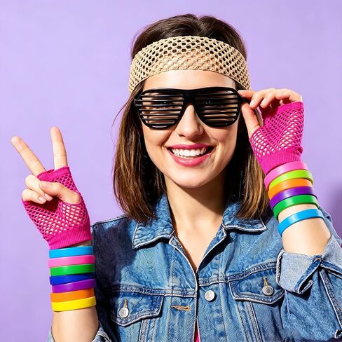 JJUNW 12 Pairs Fishnet Gloves, Short Neon Mesh Gloves Assorted Coloful Fishnet Arm Sleeves Accessories 80s 90s for Halloween Cosplay Scene Theme Parties in Kuwait