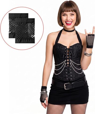 JJUNW 12 Pairs Fishnet Gloves, Short Neon Mesh Gloves Assorted Coloful Fishnet Arm Sleeves Accessories 80s 90s for Halloween Cosplay Scene Theme Parties in Kuwait