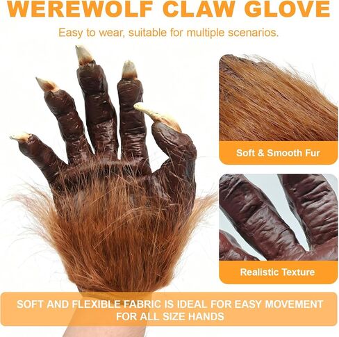 Halloween Skeleton Gloves Hairy Werewolf Hand Claws Gloves Gothic Horror Wolf Skeleton Glove Costume for Men Adult Halloween Party Accessories in Saudi Arabia