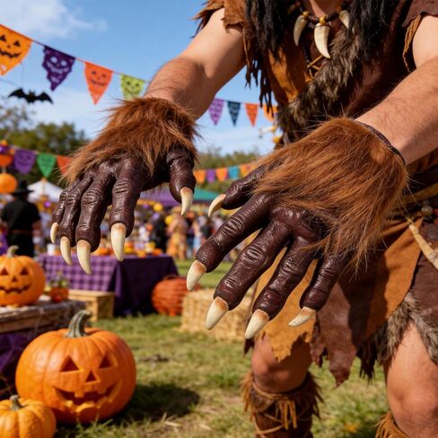 Halloween Skeleton Gloves Hairy Werewolf Hand Claws Gloves Gothic Horror Wolf Skeleton Glove Costume for Men Adult Halloween Party Accessories in Saudi Arabia
