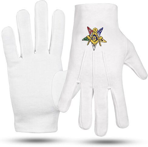 Masonic embroidered OES with G square and compass Large 100% cotton gloves in Saudi Arabia