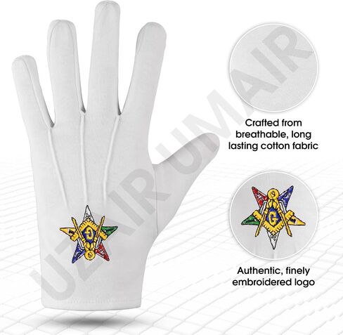 Masonic embroidered OES with G square and compass Large 100% cotton gloves in Saudi Arabia