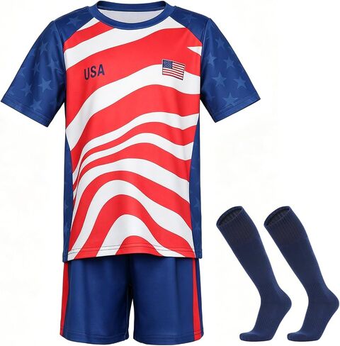 2026 Kids Fan Soccer Jersey Set Boys Girls Youth Football Shirts and Shorts with Socks 4-12Y in Kuwait