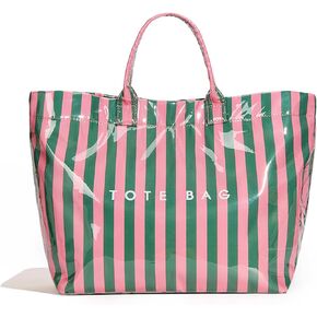 Lushandy Striped PVC Tote Bag for Women, Waterproof Plastic Tote Bag for Beach Pool Large Top Handle Travel Hobo Handbag in Kuwait