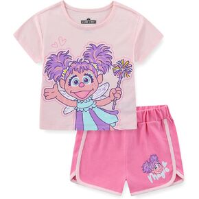 طقم تي شيرت وسروال قصير الأكمام للفتيات من Sesame Street Abby Cadabby للأطفال الصغار in Kuwait