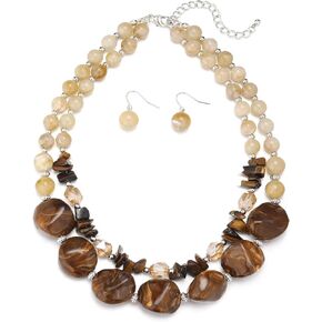 Errally Chunky Beaded Statement Necklace and Earring Sets for Women 2 Layer Resin Bead Collar Costume Jewelry Set Mother's Day Gift in Saudi Arabia