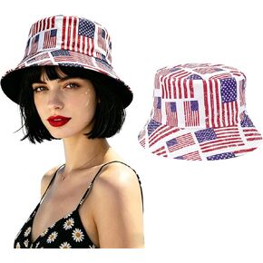 American Flag Bucket Hat for Women and Men, 4th of July Cotton Beach Fisherman Hat, for Independence Day Foldable Sun Cap Party Costume Accessories in Saudi Arabia
