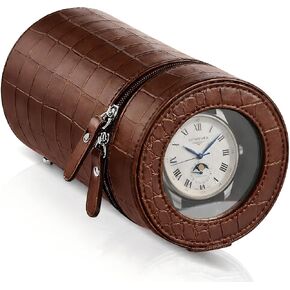 Automatic Single Watch Winder for Rolex and Other Watches, Portable Watch Travel Case with Anti-Magnetic Protection and Soft Lining, Compact Cylindrical Design for Home, Office and Travel - Brown in Saudi Arabia