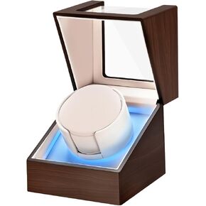 Watch Winder for Automatic Watches, Ultra Quiet Japanese Motor (<5 db), Wooden Self Winding Watch Case with Blue Ambient Light, Gift for Men Women Dad in Saudi Arabia