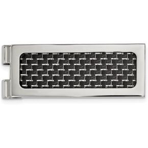 Stainless Steel Polished with Black Carbon Fiber Inlay Money Clip (19.9mm x 53.9mm) in Kuwait