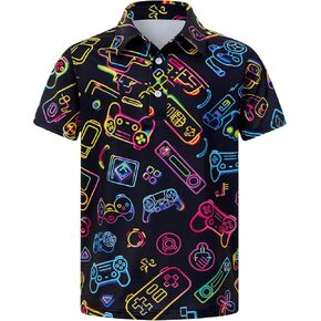 Cozople Boys Polo Shirt Short Sleeve Funny Print Golf Shirts Performance Active Casual Collared Tops Size 7-14Y in Kuwait