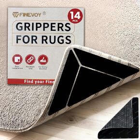 14PCS Rug Gripper with Triangle & Trapezoid and Square Design, Non-Slip Double-Sided Rug Tape Keep Area Rugs, Adhesive Rug Pads for Hardwood Floors and Tiles, Keep Corners Flat (Black) in Saudi Arabia