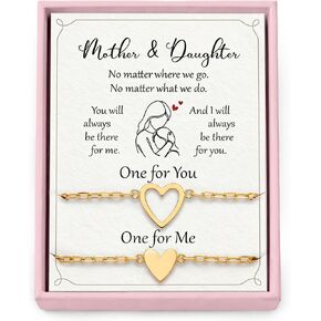 SUCHAGIFT Mother Daughter Bracelets Set for 2 - Mothers Day, Birthday Gifts for Mom from Daughter - Bracelet for Mom - 14K Gold Plated Stainless Steel Matching Heart Bracelets in Saudi Arabia