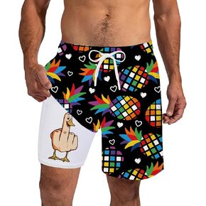 westwolf Mens Swim Trunks 7 Inch Bathing Suits with Compress Liner Funny Yellow Duck Printed in Saudi Arabia