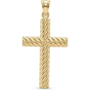 SHOP WGS Italian 14K Solid Gold 2-3MM Flat Breaded Cross Pendant for Men & Women - Real 14K Yellow Gold Cross Pendants for Women Religious Faith Catholic Jewelry (30x15MM, 40x25MM) in Saudi Arabia