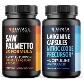 Saw Palmetto with Nettle & Pumpkin + L-Arginine with L-Citrulline Supplement Bundle for Men - Prostate Health & Nitric Oxide Production Bundle for Active Male Health - 60 Servings of Each in Saudi Arabia
