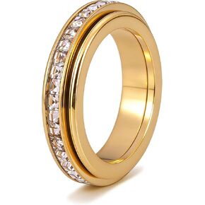 Anxiety Rings Titanium Steel Spinner Fidget Band Rings for Women, Cubic Zirconia Relieving Anxiety Wedding Promise Lucky Statement Rings Comfort Fit Size 5 to 11 in Saudi Arabia