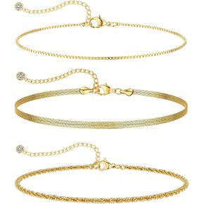 14K Gold/Silver Plated Ankle Bracelets for Women Anklet Set Waterproof Tarnish Resistant Adjustable Dainty Layered Lightweight Hypoallergenic Vacation Beach Pool Party Summer Jewelry Gift in Saudi Arabia
