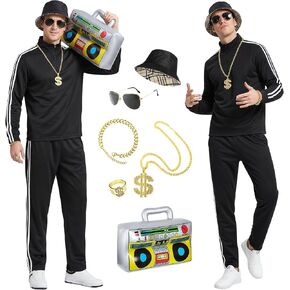 80s 90s Outfit for Men Tracksuit Costume,Hip Hop Outfit,8Pcs Retro Disco Themed Party Costume Track Suit Sportswear in Saudi Arabia