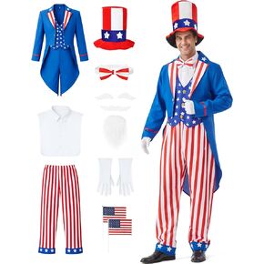 Uncle Sam Costume Adult Men American 9PCS Deluxe Independence Day Suit 4th of July Outfits Patriotic Cosplay in Saudi Arabia
