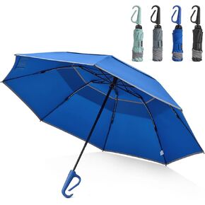 G4Free 46inch Ring Buckle Umbrella, Inverted Design with Carabiner Handle, Compact Travel Umbrella with Reflective Strip, Automatic Windproof for Rain in Kuwait