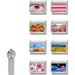 Italian Charms Only Charm Silver 8Pcs and Tools 9mm Pink FlowerItalian Modular Charm Bracelet Link Handmade DIY Module Jewelry Gifts in Kuwait