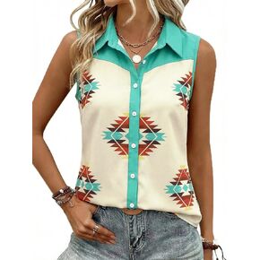 SFHFY Western Sleeveless Button Down Shirts Women Retro Cowgirl Tank Cowboy Boots Blouse Casual Summer Vacation Top in Saudi Arabia