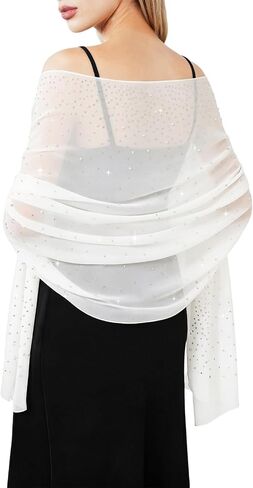 E-Clover Sparkly Shawl Wraps for Women Evening Dresses Wedding Bridal Rave Party Silky Chiffon Scarf Bridesmaid Gifts in Kuwait