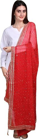 Exotic India Women's Georgette Dupatta with Lace Border| Soft Beautiful Ethnic Wedding Dupatta in Kuwait