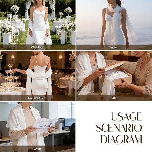 Women’s Chiffon Shawl Wrap Elegant Soft Sheer Scarf for Evening Dresses Wedding Bridal and Formal Occasions in Saudi Arabia