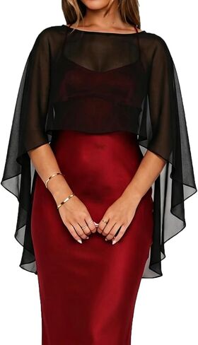 NVRENJIA Women Chiffon Sheer Cape Poncho Top Shawl Wraps for Evening Dress Capelets Beach Cover Up Wedding Party in Saudi Arabia