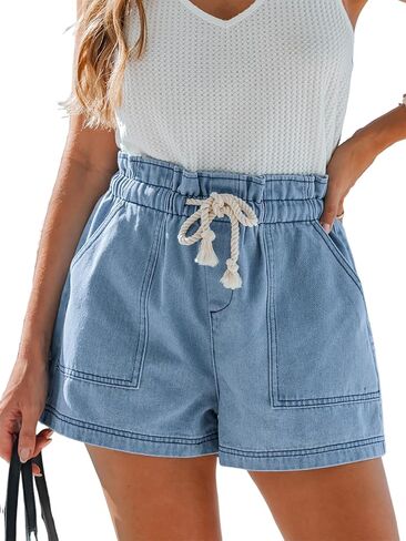 CUPSHE Women’s High Waisted Shorts Drawstring Casual Loose Fit Summer Jean Short Pocket Soft Lightweight Elastic Pant in Kuwait