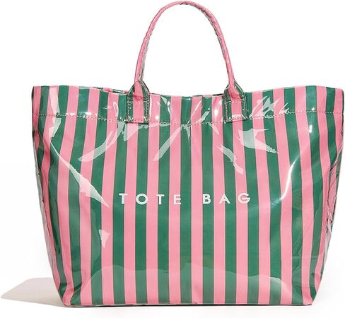 Lushandy Striped PVC Tote Bag for Women, Waterproof Plastic Tote Bag for Beach Pool Large Top Handle Travel Hobo Handbag in Kuwait