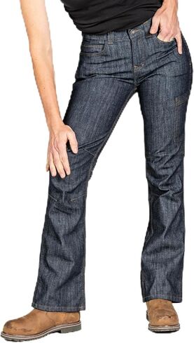 ملابس عمل نسائية من Dovetail جينز DX Bootcut المقاوم للحريق من قماش الدنيم الآمن، ملابس عمل متعددة الاستخدامات مع جيوب مطاطية للأدوات in Kuwait