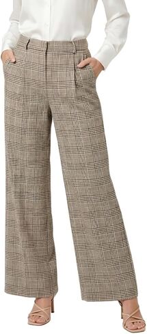 OctMoon Women's High Waisted Plaid Wide Leg Dress Pants - Stretchy Knit Work Slacks with Elastic Back for Business Casual in Saudi Arabia