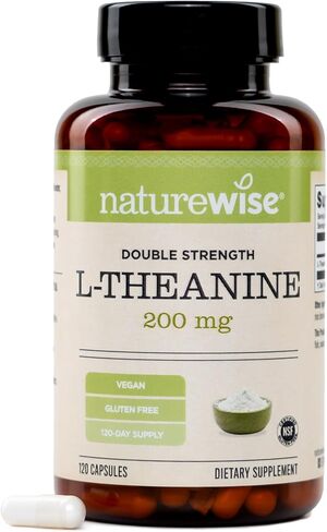 NatureWise قوة مزدوجة L-Theanine 200mg - مكمل نباتي L-Theanine للاسترخاء + دعم النوم - معتمد من NSF خالي من الغلوتين - غير معدل وراثيًا، تم تصنيعه في الولايات المتحدة الأمريكية - 120 كبسولة [كمية تكفي 120 يومًا] in Kuwait