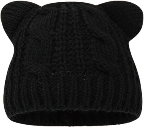 Girls Cabled Beanie Hat Cute Cat Ears Knit Hats Kids Winter Warm Skull Caps Head Toque 2-12 Years in Saudi Arabia