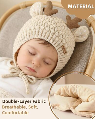 Kids Beanie Toddler Winter Hat Cute Reindeer Antlers Crochet Fluffy Warm Knit Cap for Baby Girls Boys in Kuwait