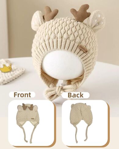 Kids Beanie Toddler Winter Hat Cute Reindeer Antlers Crochet Fluffy Warm Knit Cap for Baby Girls Boys in Kuwait