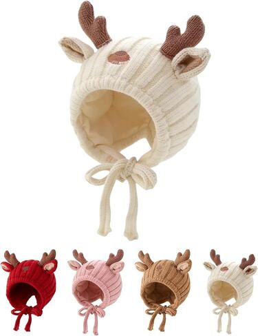 Kids Beanie Toddler Winter Hat Cute Reindeer Antlers Crochet Fluffy Warm Knit Cap for Baby Girls Boys in Kuwait