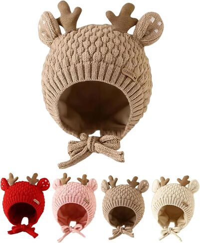 Kids Beanie Toddler Winter Hat Cute Reindeer Antlers Crochet Fluffy Warm Knit Cap for Baby Girls Boys in Kuwait