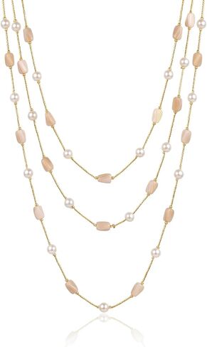 Gmai Long Necklaces for Women Peal Glass Crystal Beaded Long Necklace Gold Dainty Layered Boho Statement Jewelry Summer Fashion Gift in Saudi Arabia