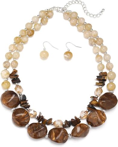 Errally Chunky Beaded Statement Necklace and Earring Sets for Women 2 Layer Resin Bead Collar Costume Jewelry Set Mother's Day Gift in Saudi Arabia