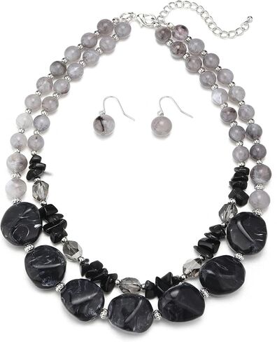 Errally Chunky Beaded Statement Necklace and Earring Sets for Women 2 Layer Resin Bead Collar Costume Jewelry Set Mother's Day Gift in Saudi Arabia